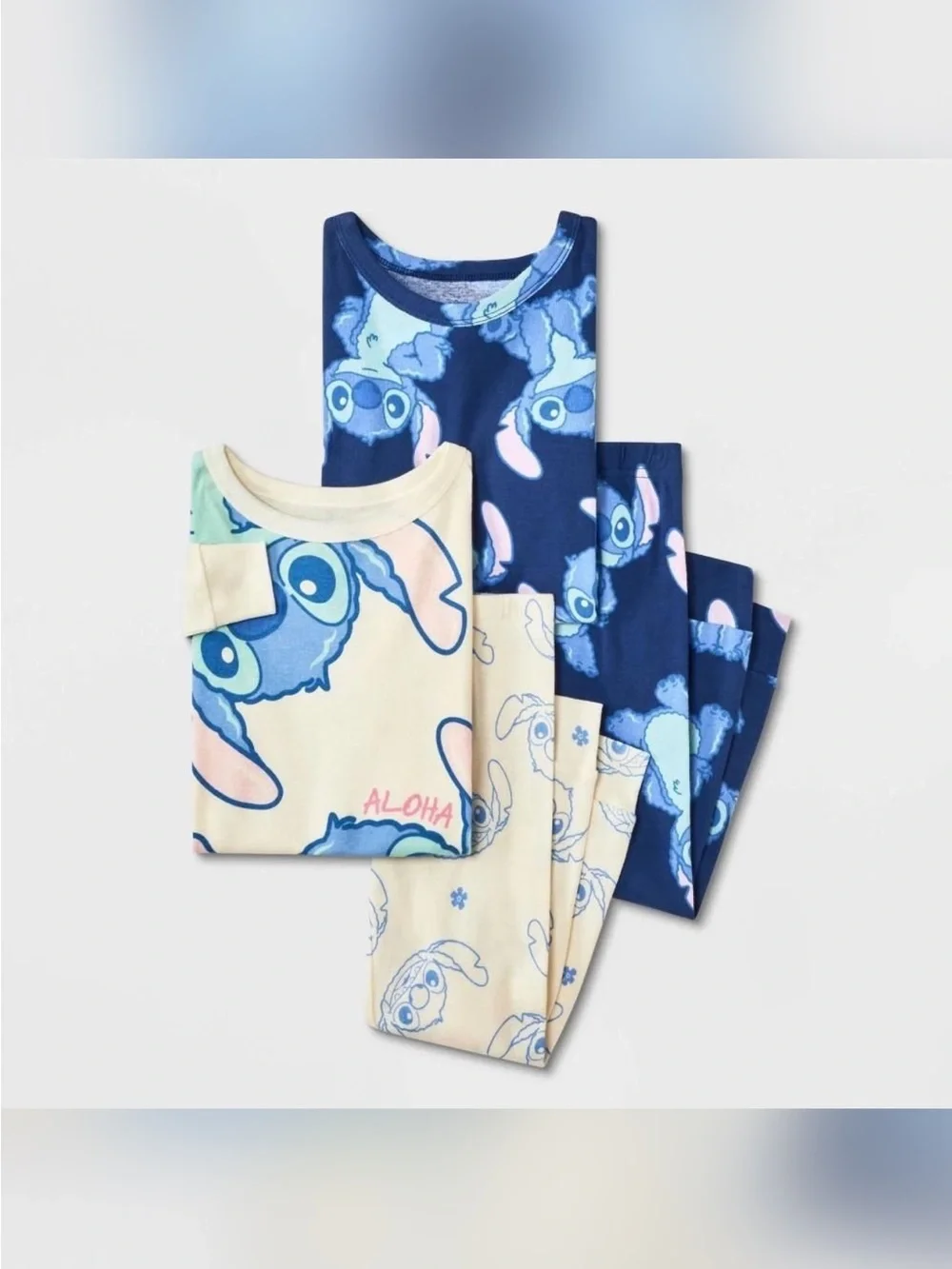 Disney Lilo & Stitch Cotton Kids Pajama Set - Navy & Cream Long Sleeve